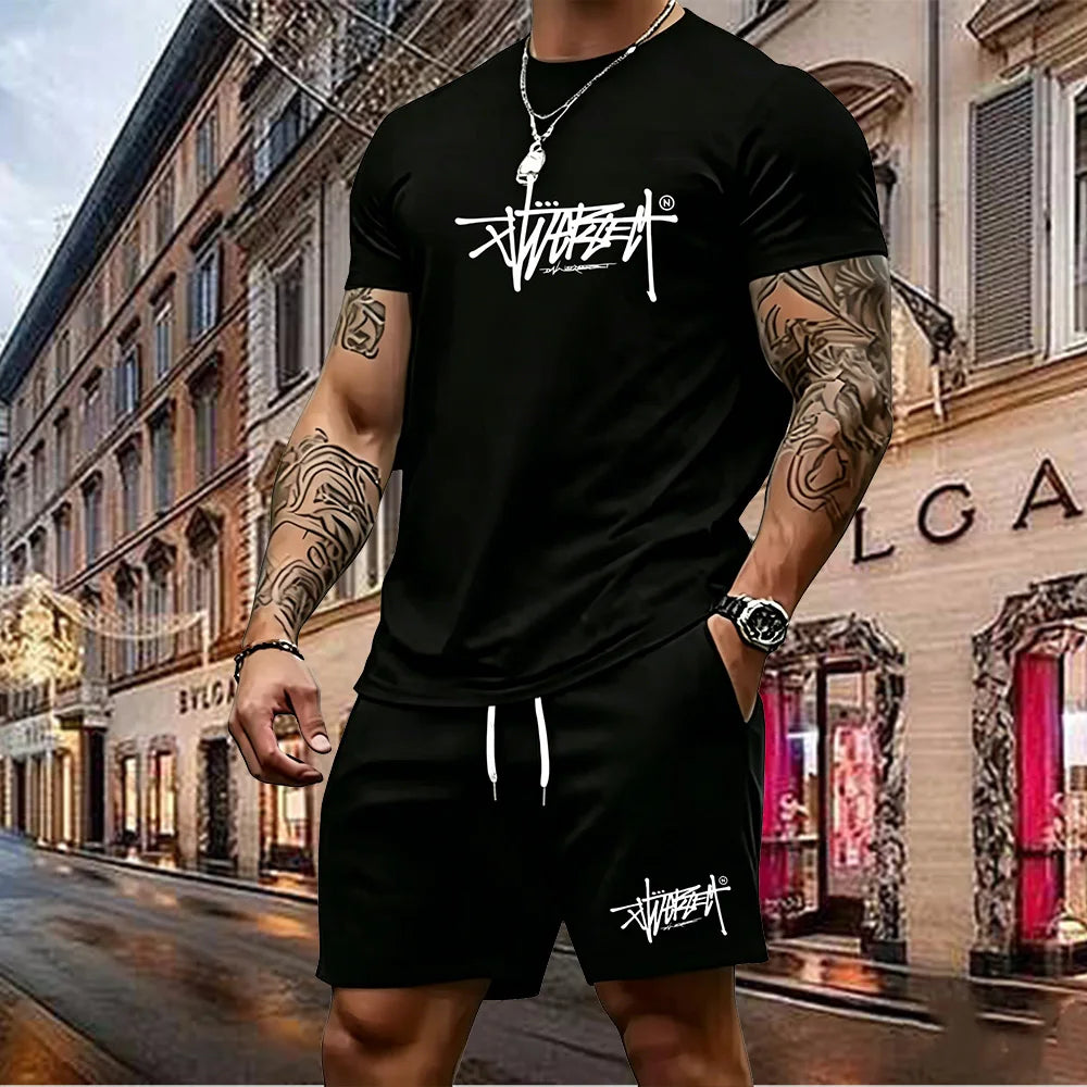 2026 Summer Street Style New Trend High Quality Men's T-shirt Set Suitable for Outdoor Leisure Sports Short Sleeves