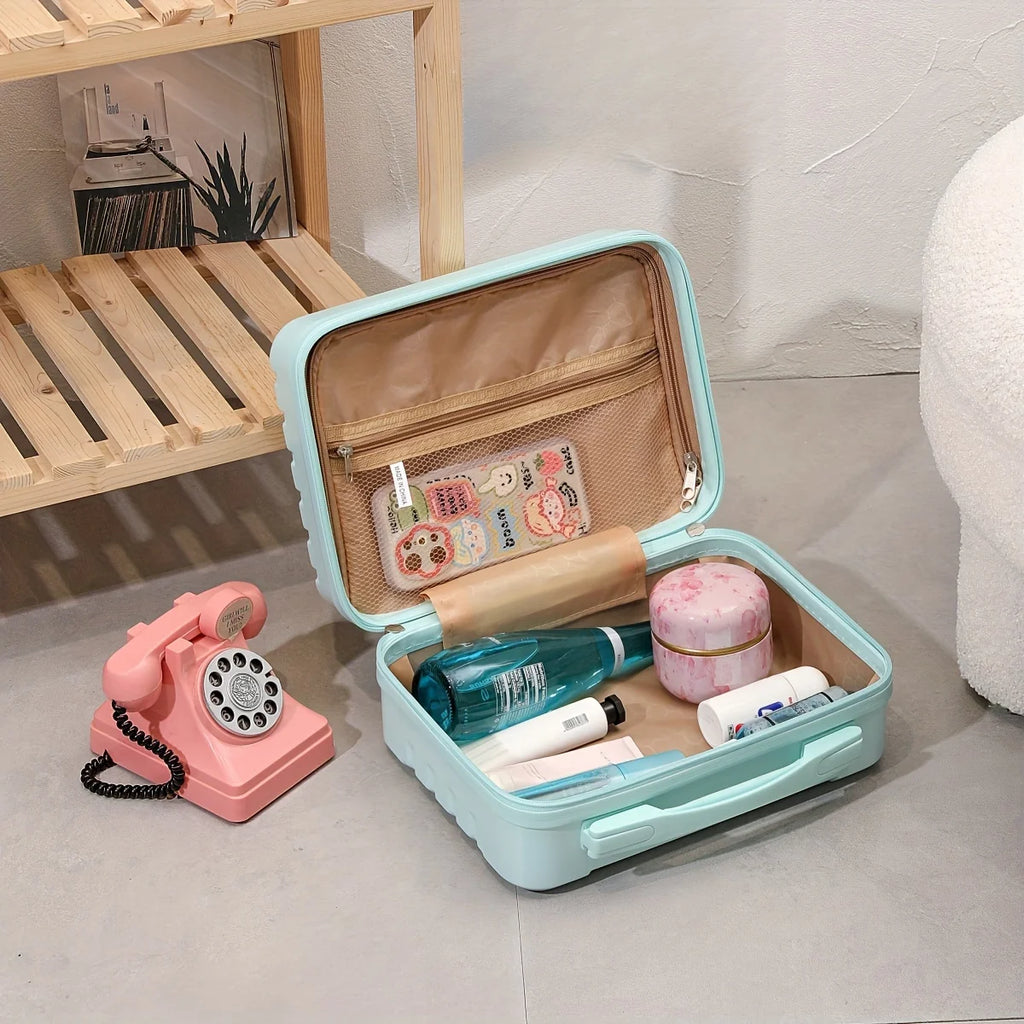 Chic 14-Inch Mini Suitcase Cosmetic Bag - Lightweight, with Zip Closure & Fixed Shoulder Strap - Perfect for Travel, Students