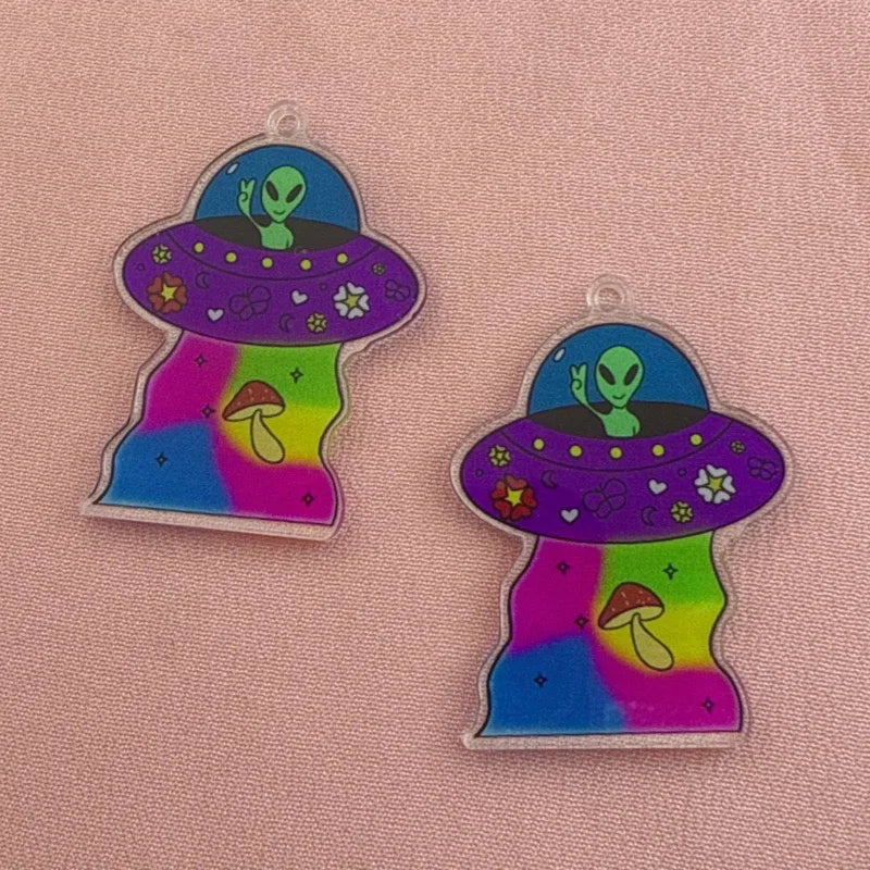10pcs acrylic alien spaceship earrings with trendy and creative punk style cartoon UFO fashion print