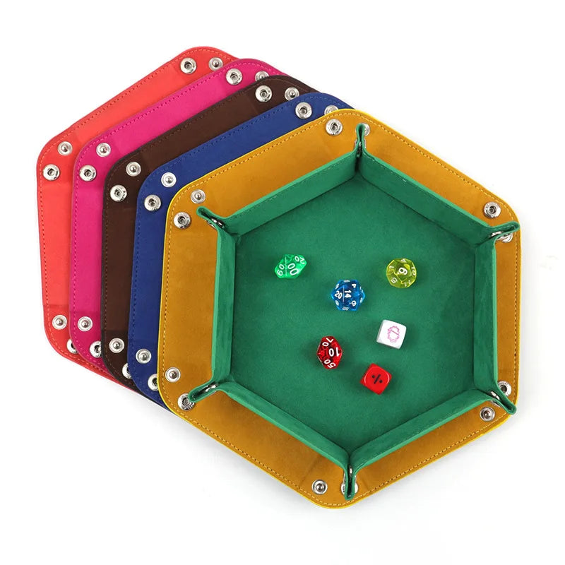 18Colors Foldable Dice Tray PU Leather Flannel Hexagonal Dice Rolling Plate Table Game Office Sundries Key Portable Storage Box