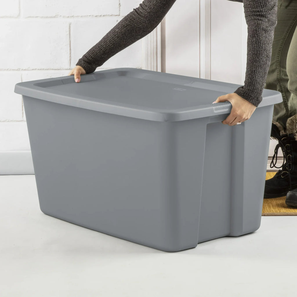 30-Gallon Extra-Large Storage Bin, Gray Durable Plastic Storage Container with Snap-On Lid, Heavy-Duty Organizer for Garage, Basement, Home, or Office, Stackable and Portable, Ideal for Toys, Tools, Seasonal Items, Clothes, o