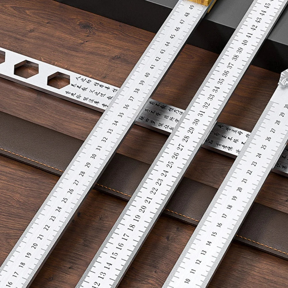 5mm Manganese Steel Measuring Ruler Non-Slip Handle Straightedge Tool For Workshop Construction Layout And Equipment Repair