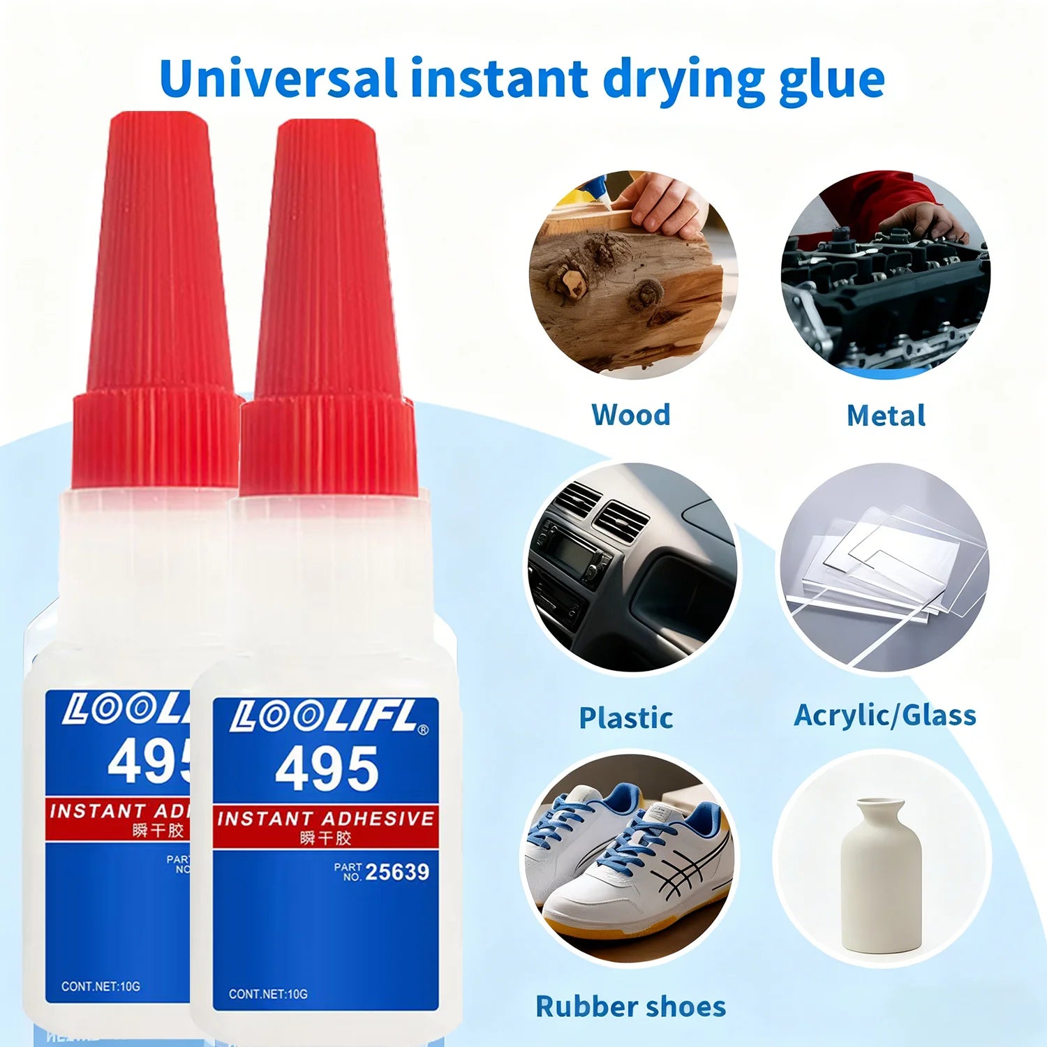 LOOLIFL 5PCS 495 Super Glue Plastic Professional Adhesive TransparentCyanoacrylate Glue Fast Drying Odorless Long Lasting Bondin
