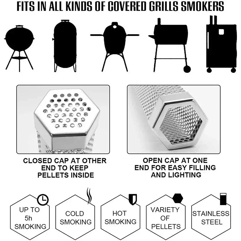 6/12 Inch Stainless Steel BBQ Smoker Grill Tube Perforated Mesh Filter Gadget Pellet Smoking Generator