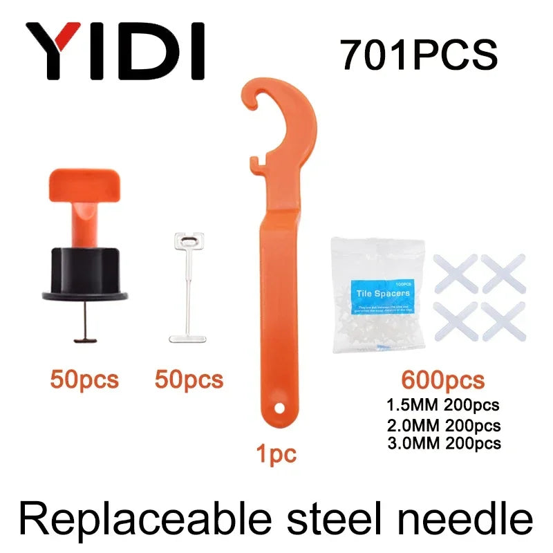 51/151/401/701pcs Tiles Leveling System Level Wedges Tile Cross Spacer Locator Resuable Replaceable Steel Heedle Leveler Tools