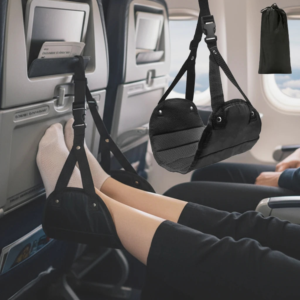Portable Adjustable Leg Hammock with Comfortable Foot Rest for Airplane Office and Car Travel Support and Relaxation