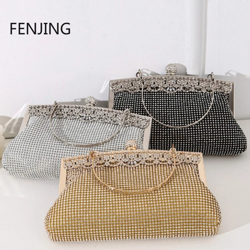 Shinny Luxury Clutch Bag Glitter Wedding Evening Bags with Rhinestone Shoulder Bags Small Handbags Hobos Fashion Party Purse