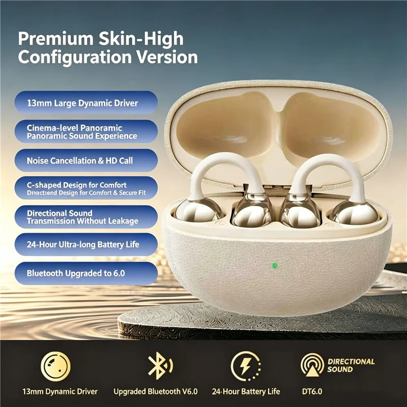 KEBIDUMEI Wireless Earphone Clip on Earbuds Open Ear Wireless Bluetooth 6.0 Headphone 30H Playtime For Fitness Waterproof IPX4