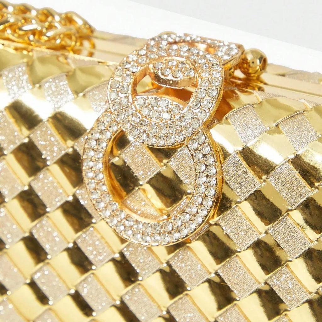 clutch  lid, rhinestone  full diamond , pu braided diamond-encrusted banquet party bag