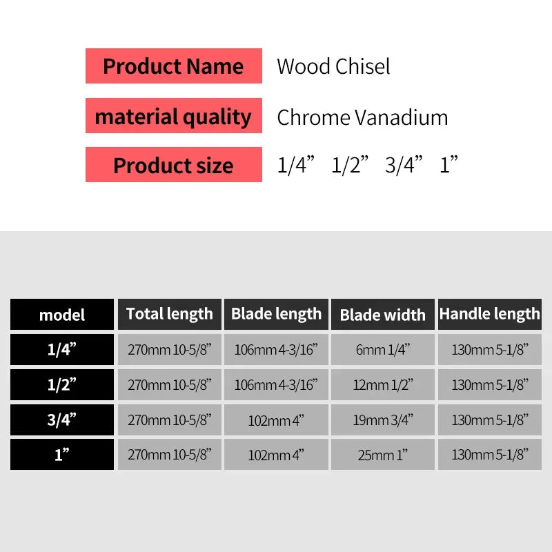 Wood Chisel Set Chrome Vanadium Steel Sharp Carving Bevel Edge Soft Grip for Woodworking Carving with Roll Bag 4pcs