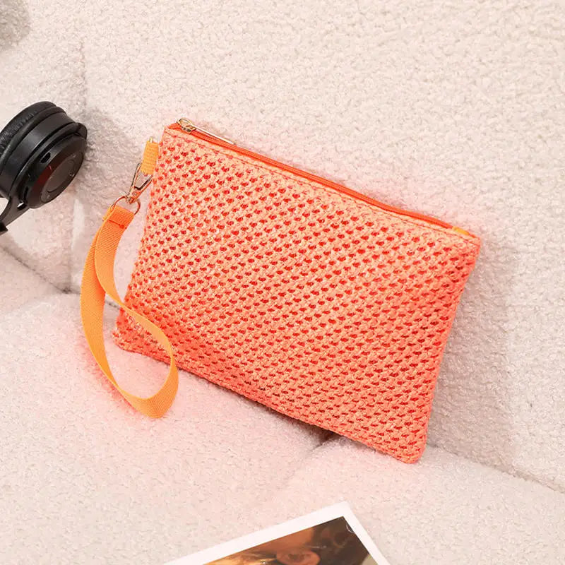 Women Clutch Bag Handmade Backpack Fashion Ladies Wristlet Girl Phone Colorful Straw Woven Coin Purse Beach Wallet Fresh Sweet