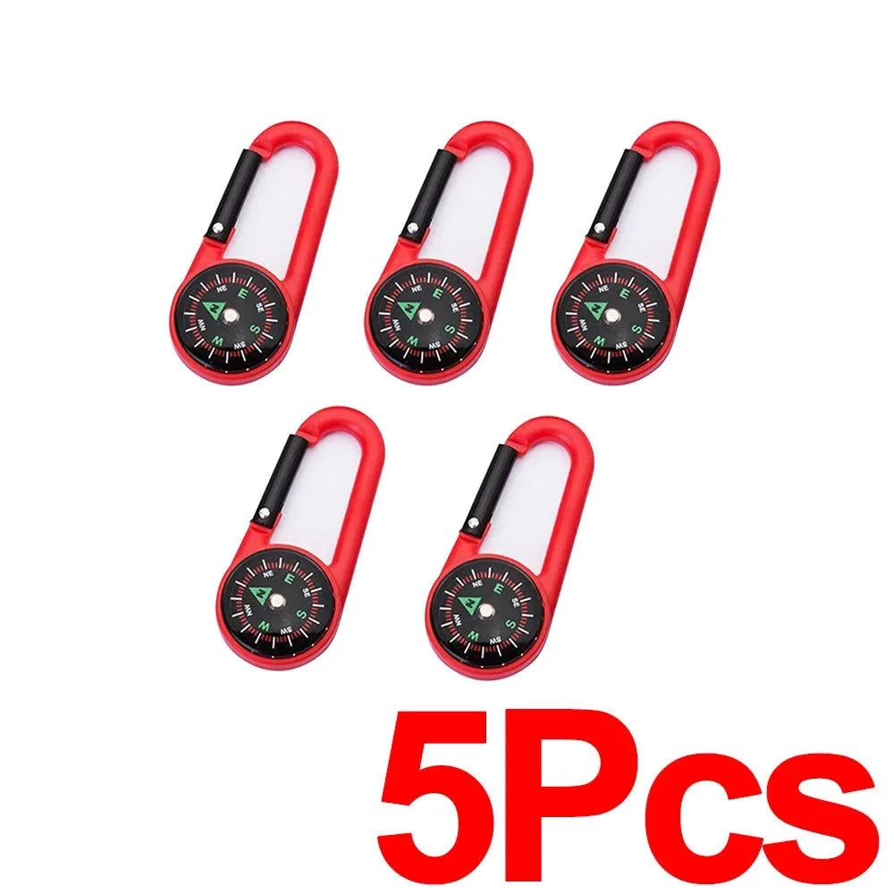 Outdoor Compass Carabiner Mini Camping Keychain Mountaineering Hiking Backpack Buckle with Compass Survival Children Gifts