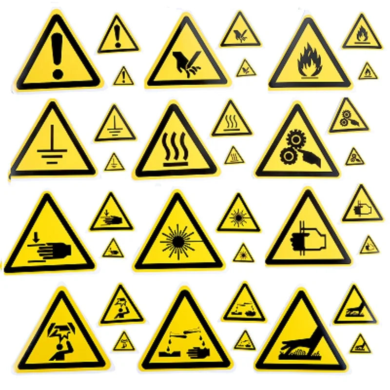 5Pc PVC Warning Signs Sticker Logo Security Safety Labels Water-Resistant Oil-Proof Warning Tag Wall Machine Sticker 25/50/100mm