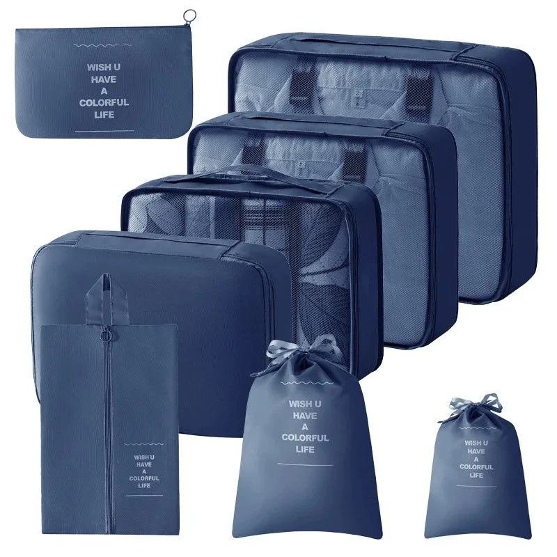 8Pcs Travel Organizer Set Portable Folding Suitcase Packing Cubes for Clothes Shoes Tidy Pouch Luggage Storage Bags