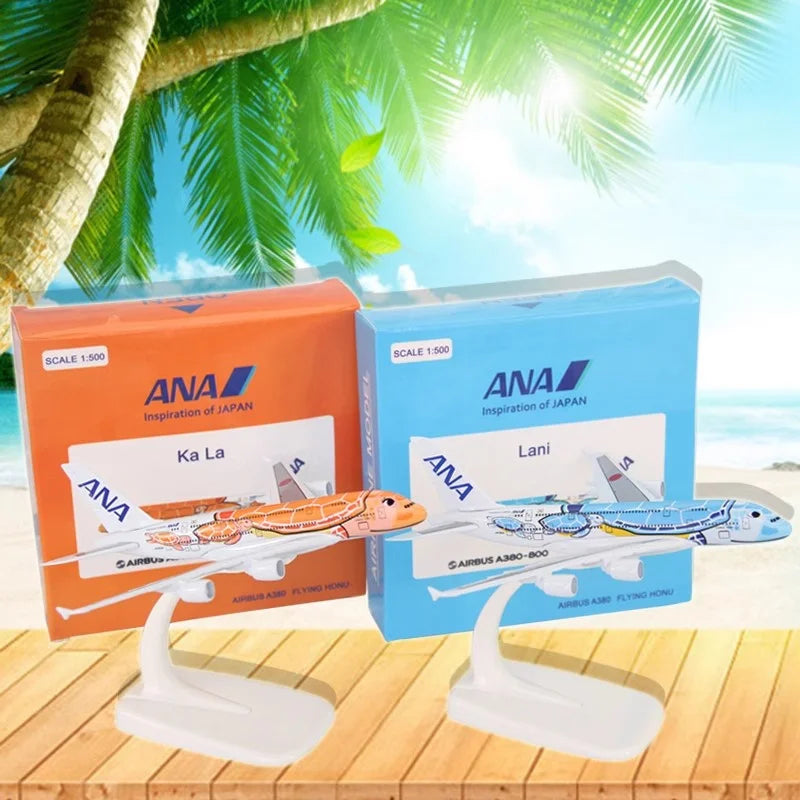 New 14CM 1/500 Scale Airbus A380 Japan ANA Airlines Blue Turtle KaLa Plane Model Alloy Aircraft Airplane Collection Display Fans