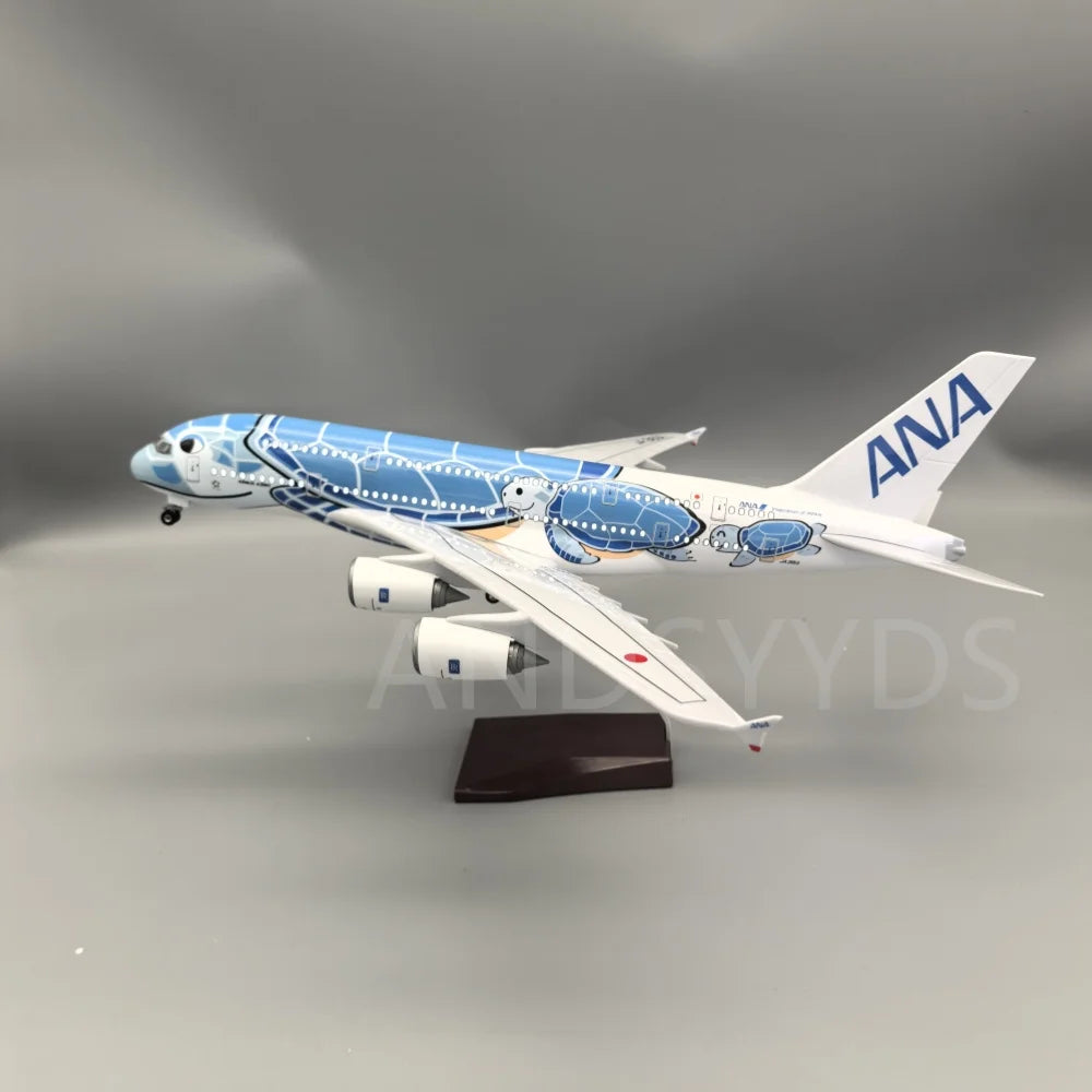 1/160 Scale 47CM Japan Air ANA Airbus A380 Model Plane Cartoon Sea Turtle Airlines Blue Diecast Airplane Toys For Child  Display