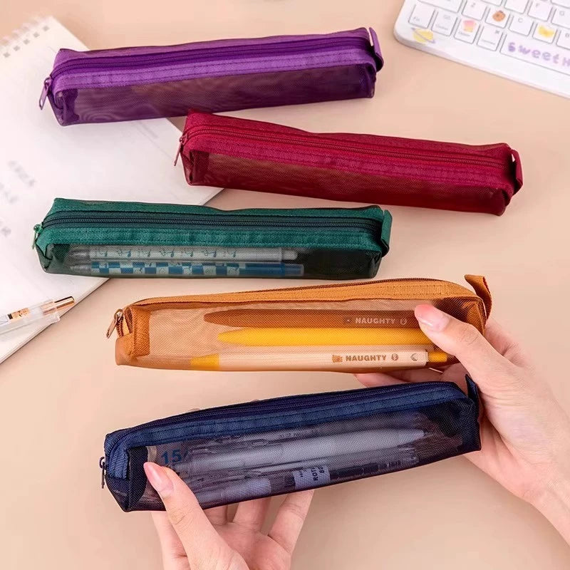 Mesh Pencil Case Ins Style Pen Storage Bag Stationery Pouch Pencil Case For Exams Back to School Supplies Teacher's Day Gift