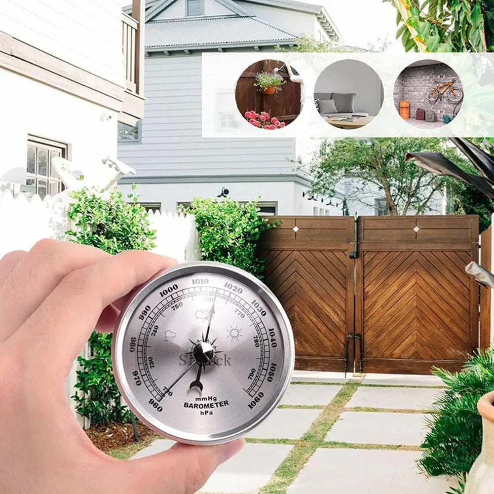 Metal Barometer Gold Frame Wall Hanging Wireless Alarm Clock Barometer Thermometer Hygrometer For Indoor Outdoor K2S0