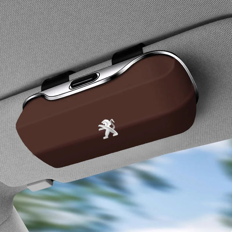 For Peugeot Car Sunglasses Holder, ABS Visor Glasses Case Clip Carbon Fiber Texture Car Sun Visor Glasses Box Storage