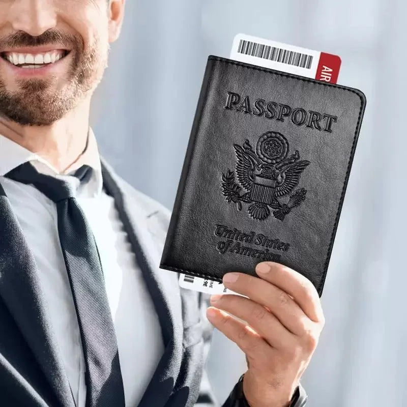 Leather Passport Holder Wallet RFID Blocking Card Case Travel Essentials International Travel Accessory