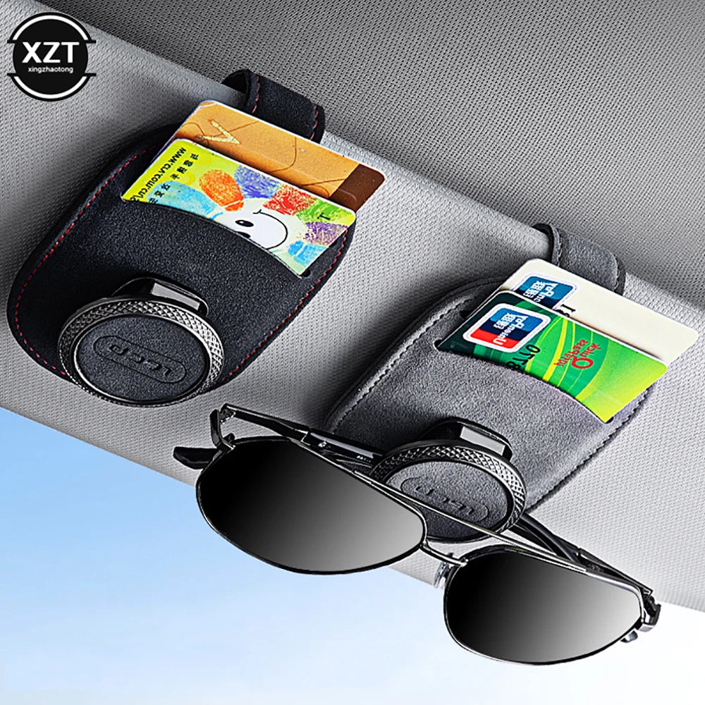 Fashion Car Glasses Holder Universal Sun Visor Clip Sunglasses Holder Suede Leather Eyeglasses Hanger Ticket Clip Glasses Mount