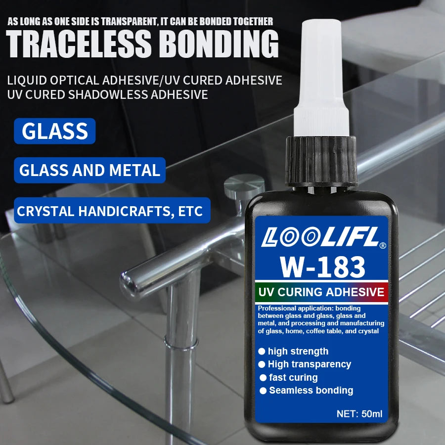 New W-183 High-Strength 50ml UV Glue Curing Adhesive UV Curing Crystal Glass and Metal ABS Bonding Welding With UV Curing Lamp