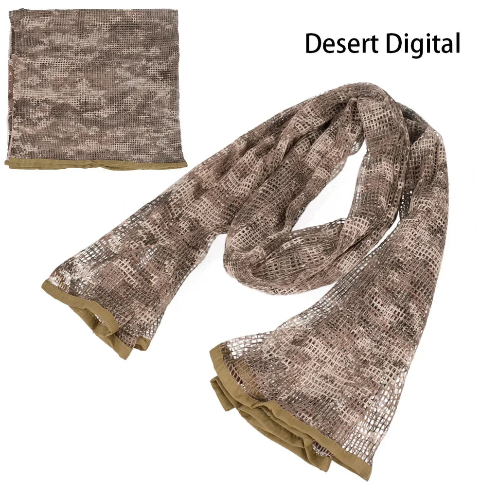 Camouflage Netting Scarf Sniper Veil Camo Mesh Face Scarf Veil Shemagh Head Wrap for Outdoor Camping Hiking Hunting Scarves