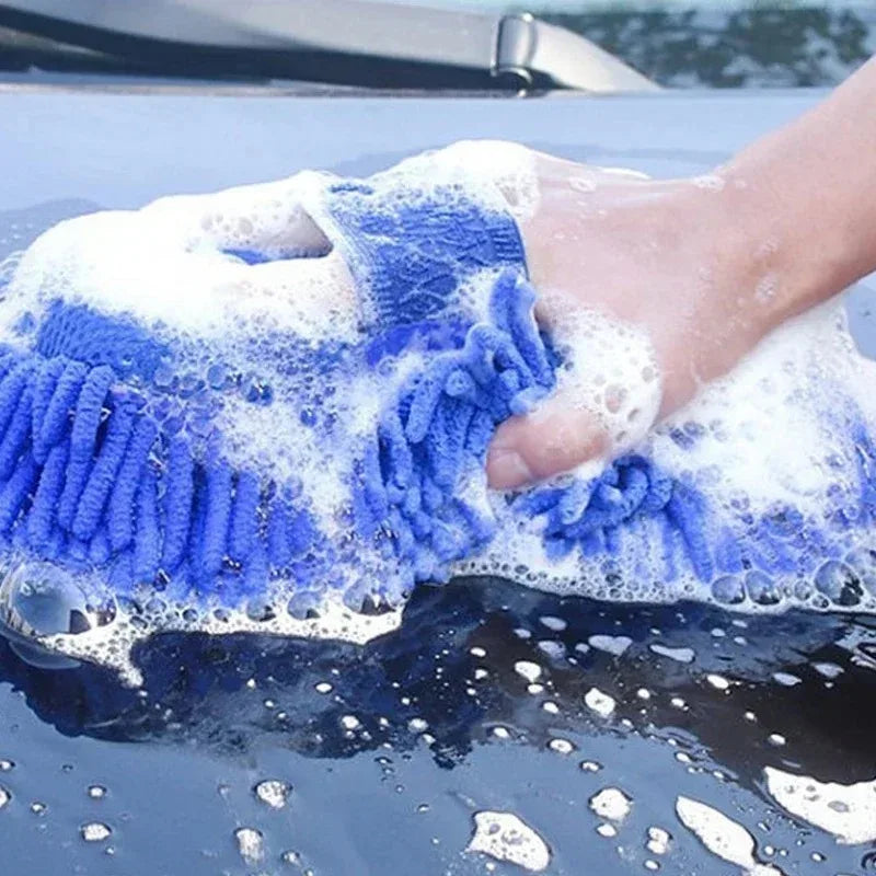 2Pcs Blue Microfiber Chenille Car Wash Sponge Care Washing Brush Pad Cleaning Tool Auto Washing Towel Gloves Styling Accessories