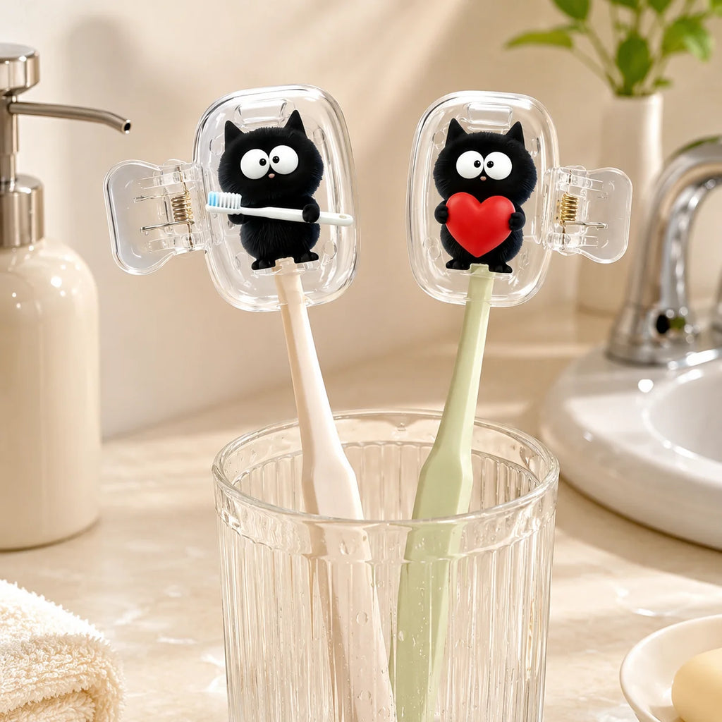 2pack Cute Black Cat Toothbrush Cover Dustproof Travel Toothbrush Head Cap Holder Clip Portable Bathroom Accessories Gift