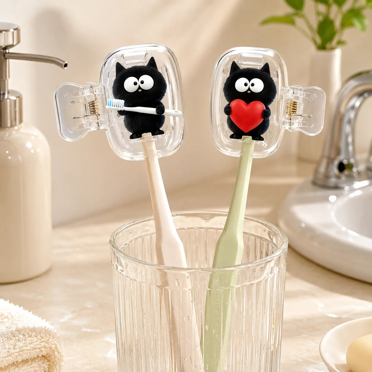 2pack Cute Black Cat Toothbrush Cover Dustproof Travel Toothbrush Head Cap Holder Clip Portable Bathroom Accessories Gift