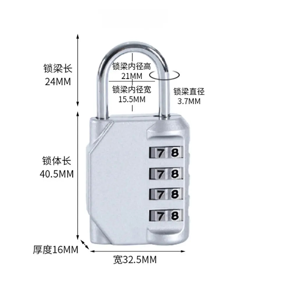 Rust-proof Metal Code Lock Resettable Padlock Travel Accessories 4 Dial Digit Password Lock