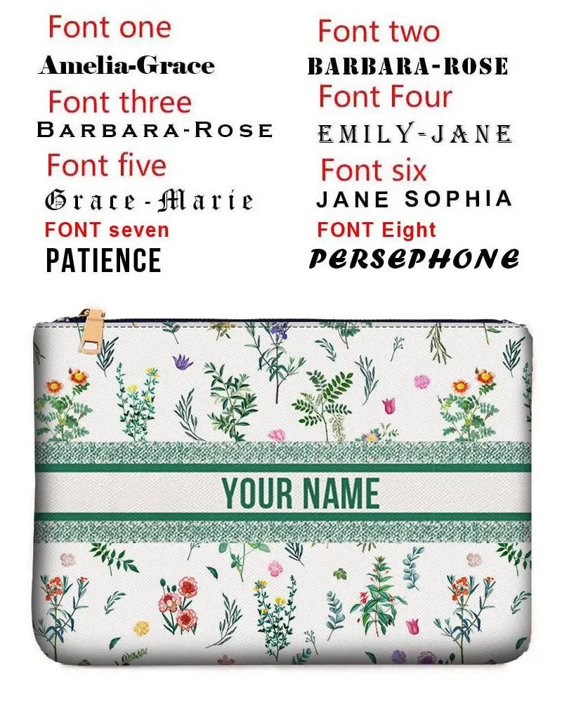 Graceful Customizable Name Women's Canvas Clutch Makeup Bag Purse Party Weekend Vacation Travel Cosmetic Bag Mobile Pouch Wallet