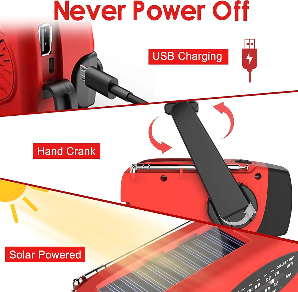 Multifunctional Hand Cranked Generator Power Bank Solar Weather Radio Outdoor Emergency Portable USB Charging Suitable Outdoor