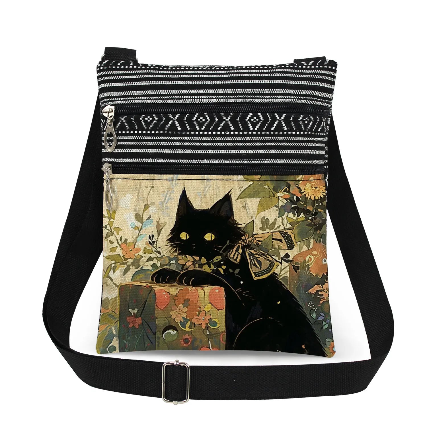 Cute Cartoon Black Cat Print Crossbody Bags Shoulder Bags For Women Daily Travel Portable Small Messenger Bags Catkeeper Gift