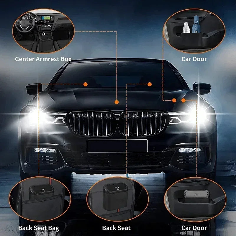 Universal Car Clamshell Trash Bin Hanging Vehicle Garbage Dust Case Storage Box Black Square Pressing Trash Can Accessories