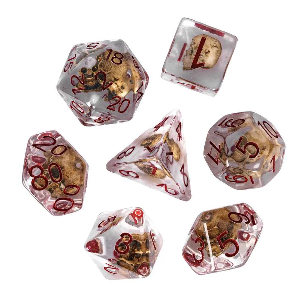 Cusdie 7 SKULL DND Dices Transparent D4 D6 D8 D10 D% D12 D20 Polyhedral Dice Set for D&D Pathfinder Role Playing Board Games