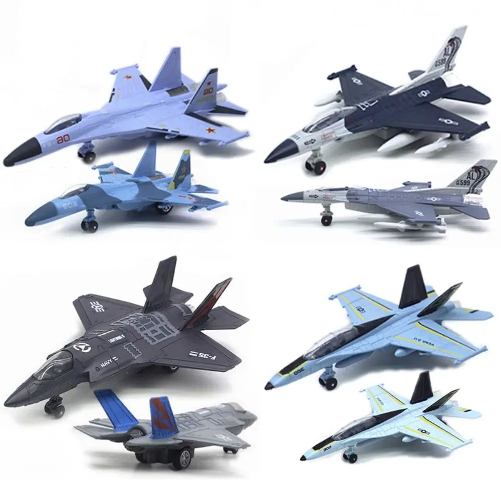 Diecast Fighter Aircraft Toy with Light Sound Pullback & Go Aviao Plane Model Collection F16 F22 F35 Jet Plane Toy Kids Toy