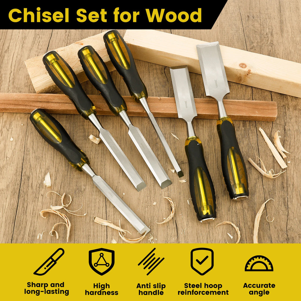 4/6Pcs Wood Chisel Set Alloy Woodworking Carving Chisel Tool with Anti Slip Handle Carpenter Carving Hand Tool for DIY Projects