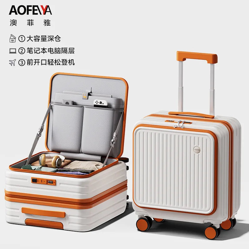 Front Opening Luggage 18 20 Inch Carry On Suitcase Lightweight Spinner Wheels Mini Travel Trolley Case with Laptop Compartment