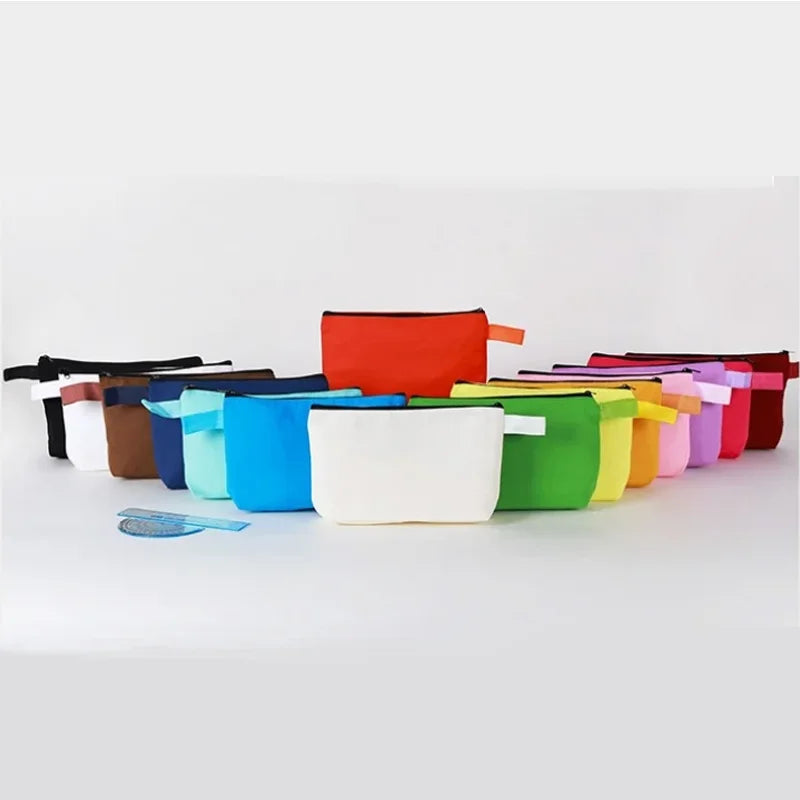 10/20Pcs Custom Logo Colored Canvas Pencil Case with Zipper Handheld Makeup Bag DIY Stationery&Cosmetic Storage Organizer Pouch