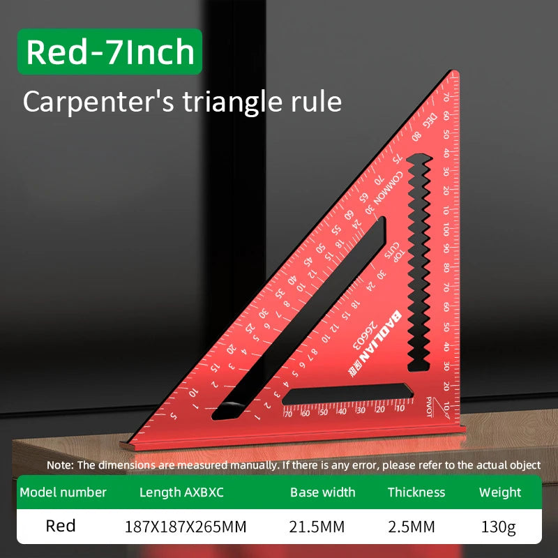 7/12Inch Triangle Ruler High-Precision 90 Degree Woodworking Angle Ruler Metric and Imperial Aluminium Alloy Woodworking Tools