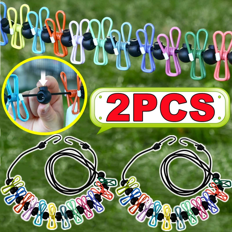 1/2PCS Retractable Portable Travel Clothesline, Clothesline with 12 Clothespins, Indoor Clothesline, Outdoor Camping Accessories