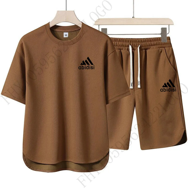 Men's 2026 Summer New Product Two-Piece Printed Casual Fashion Set, Short-Sleeved T-Shirt with Drawstring Shorts, Sports Outfit