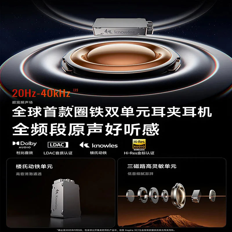 Baseus Inspire XC1 Open Ear Clip Bluetooth Headphones Knowles Hybrid Dual Driver Hi Res Audio LDAC Certified Dolby Audio