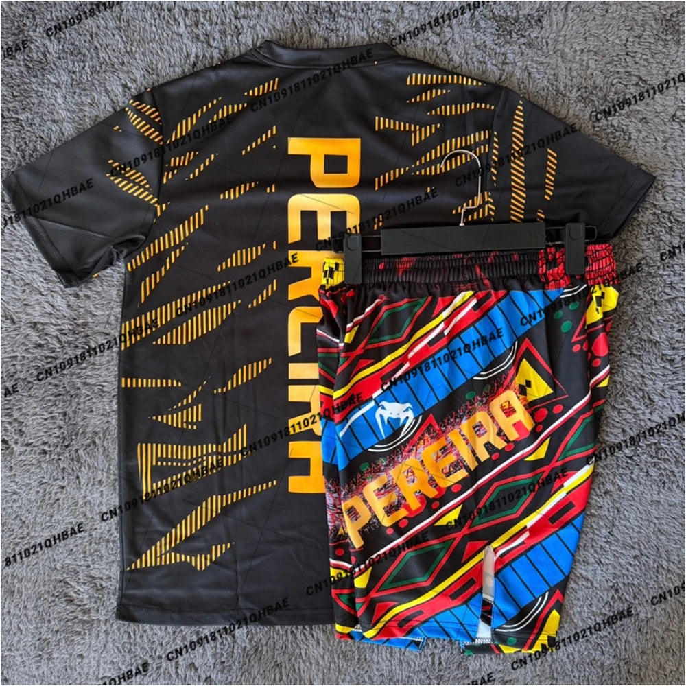 Summer Top Boxer MMA Octagonal Cage Alex Pereira Tshirt Shorts Set Men Sports Training Running Set Speed drying Fighting Set
