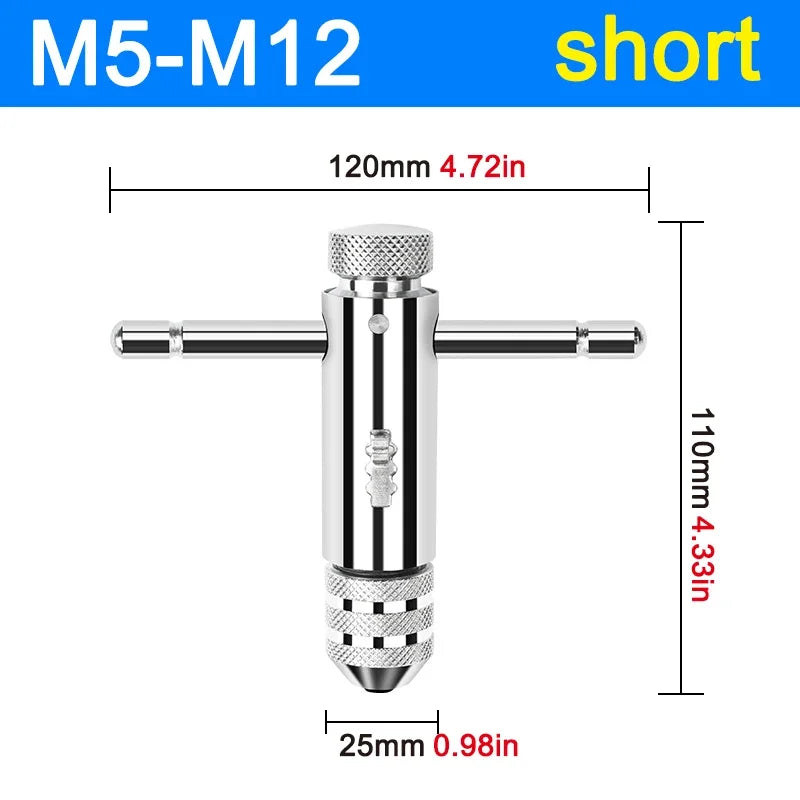 Ratchet T Handle Tap Wrench Machine Screw Thread Milling T-shape Taps Both Way Hand Tap Set Adjustable Manual Tapping for Home U