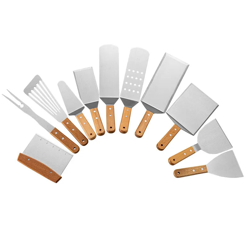 Outdoor Griddle Spatula Stainless Steel Grill Spatula Scraper Flat Spatula Pancake Flipper Hamburger Turner For Grilling JT596