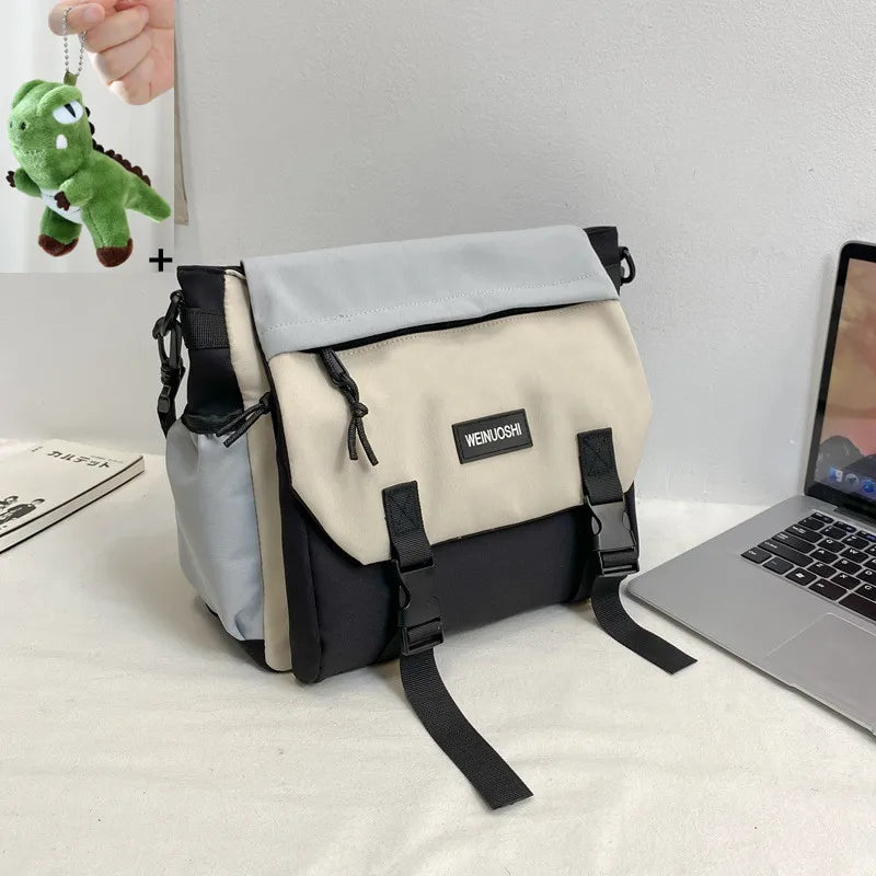 Japanese Simple Men Messenger Bag Korean Bag Student Nylon Waterproof Canvas Bag Tide Shoulder Crossbody Bags for Women Satchel