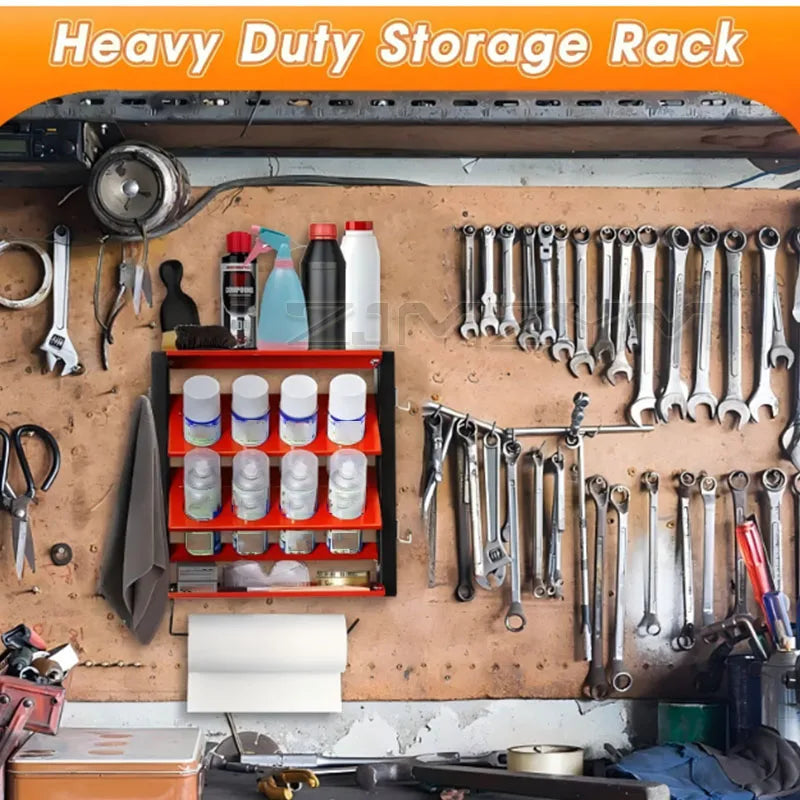 Wall Mount Spray Can Organizer Heavy Duty Garage Storage Rack with 2 Tier Spray Paint Holder for Garage Workshop Auto Repair