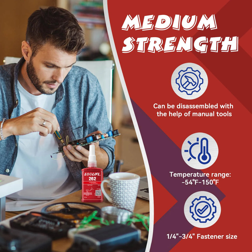 50ml 262 Screw Lock Threadlocker Quickly Cured Thread Locking Agent Anaerobic Adhesive Corrosion-Resistant Anti-Loosening Glue